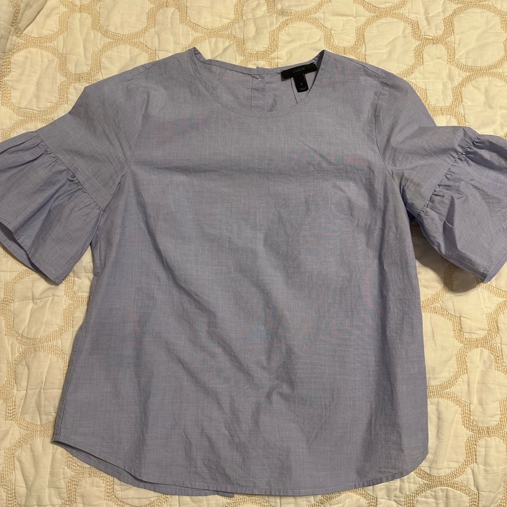 J. Crew Light Blue Blouse with Ruffle Sleeves